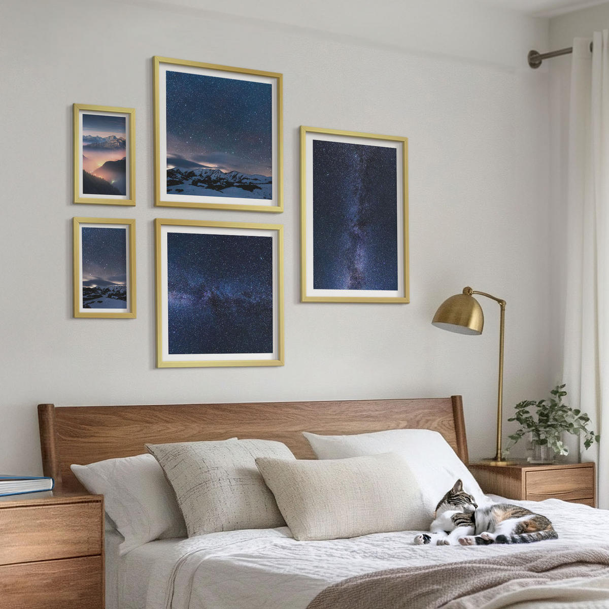 BILDER SET 5er Set - 50x50 cm & 20x30 cm & 40x60 cm Goldrahmen - Spiegelung der Felsen in Bergseen - Goldfarben, Kunststoff (40/60cm) - TULUP