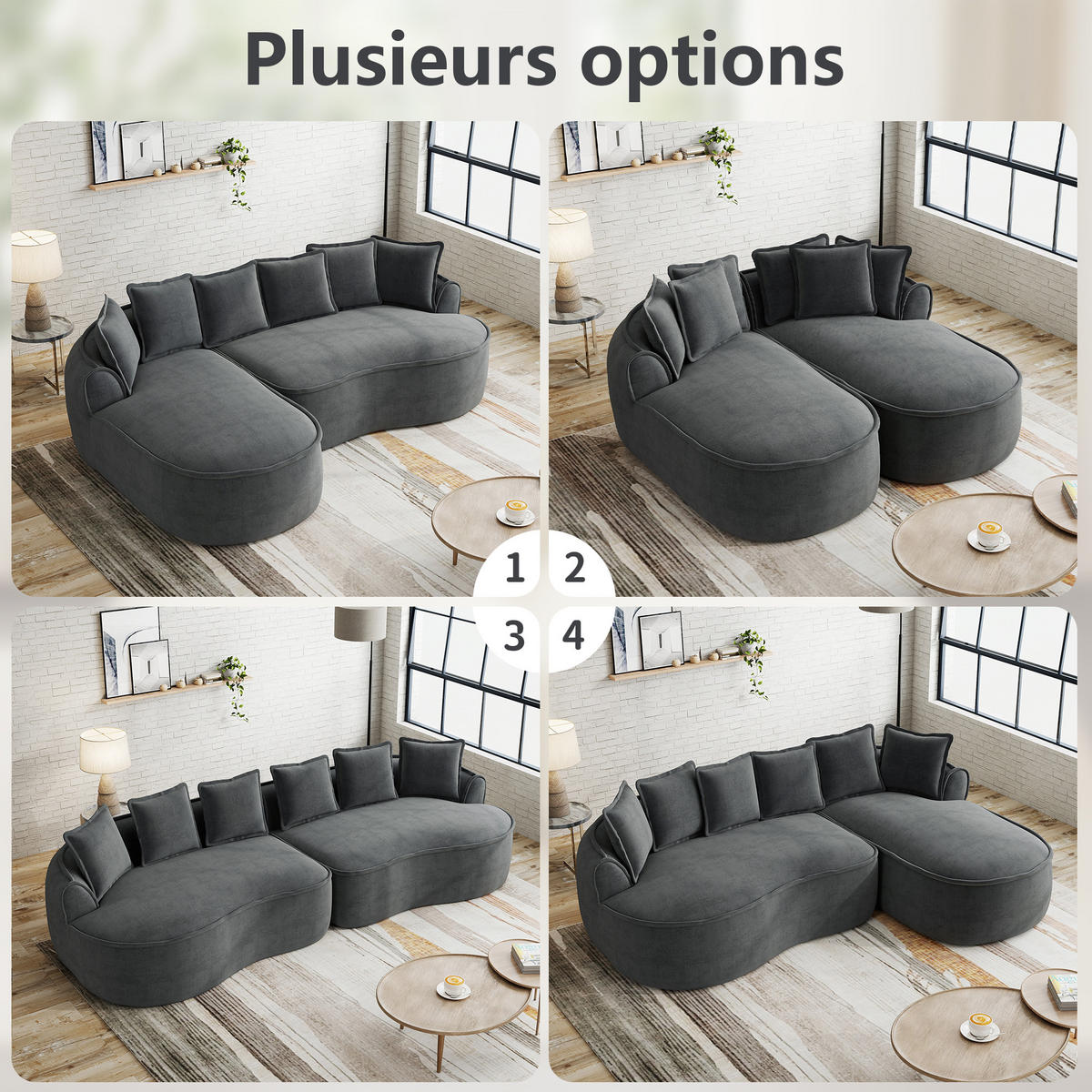 ECKSOFA DE-34260 modular mit und Kissen Grau - Grau, Textil (164/252cm) - ComfortXL