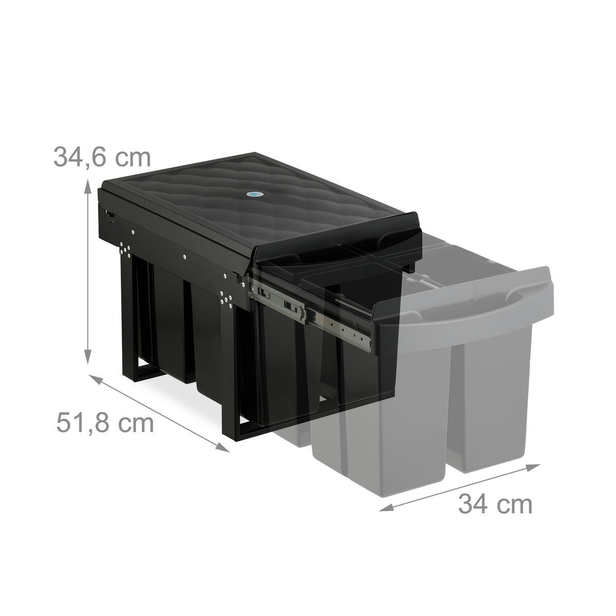 EINBAUMÜLLEIMER - Schwarz, Kunststoff/Metall (34/34.6/51.8cm) - Relaxdays