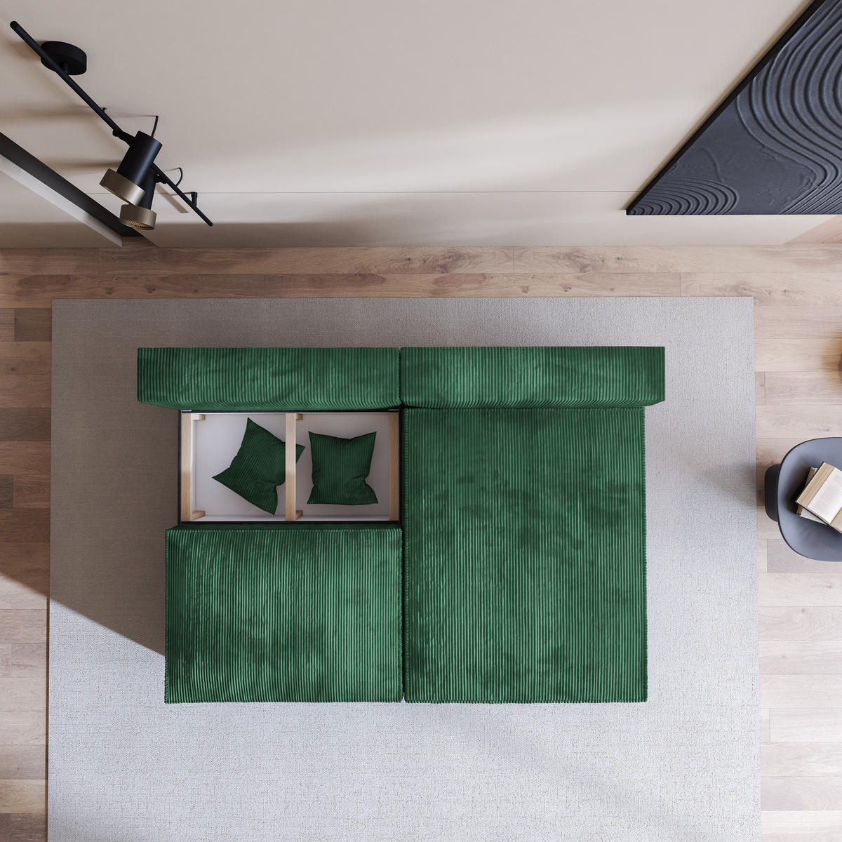 ECKSOFA FIORO P Grün Kordstoff mit Schlaffunktion - Grau/Grün, Holz/Kunststoff (204/148cm) - MASSENO