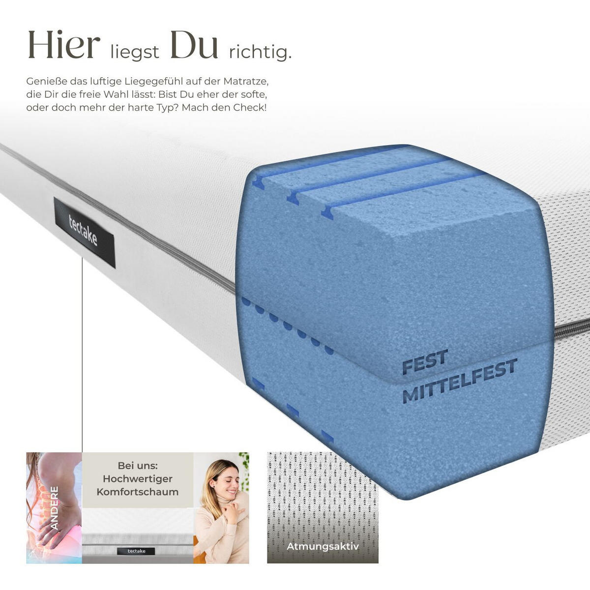 MATRATZE Sky, waschbarer Bezug aus atmungsaktivem 3D-Meshgewebe, weiß - Weiß, Textil - tectake