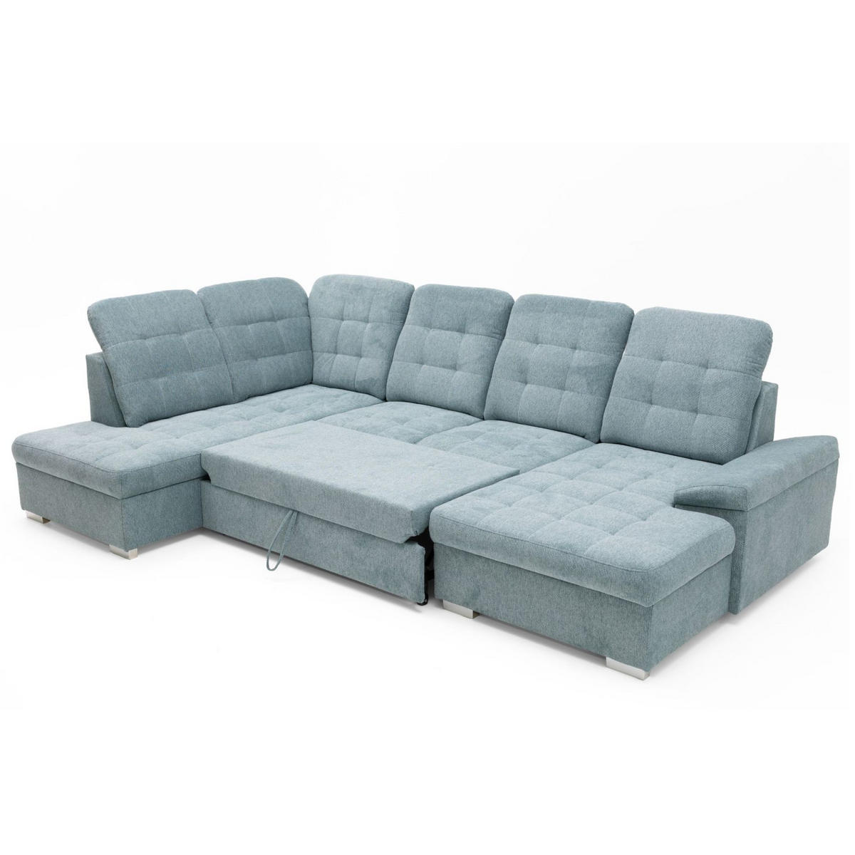 ECKSOFA U-Form OLIVIA U Links mit Schlaffunktion 124x257 Velours Blaugrau - Silberfarben/Blaugrau, Holz/Kunststoff (320/103/202cm) - Muffo