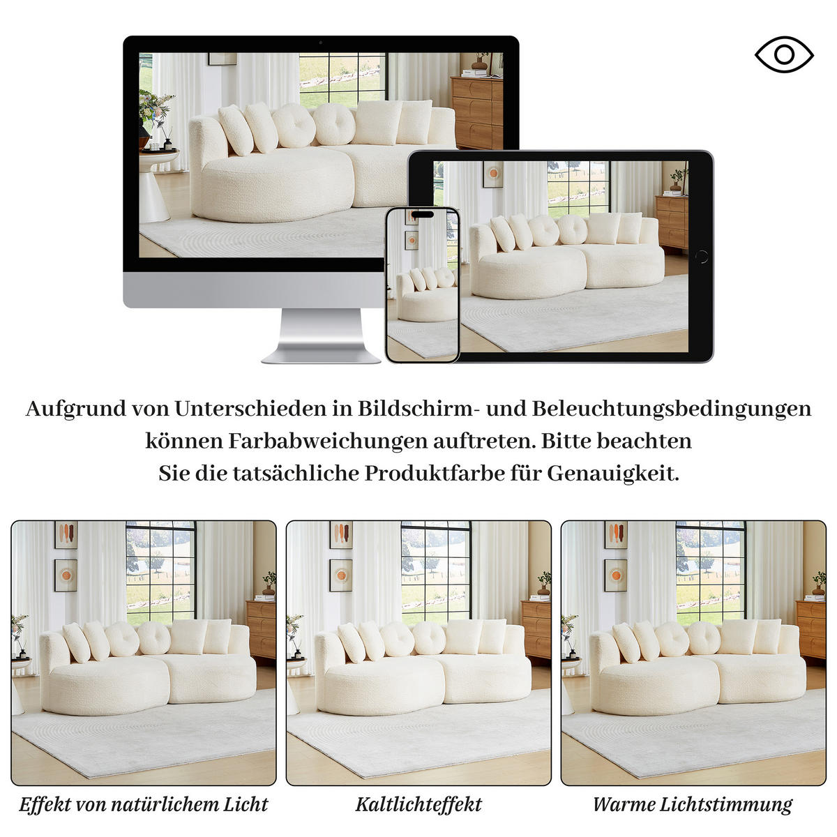 3-SITZER SOFA Geschwungenes Modulares Chenille Cashew - Beige, Textil (223/79/109cm) - Urban Meuble