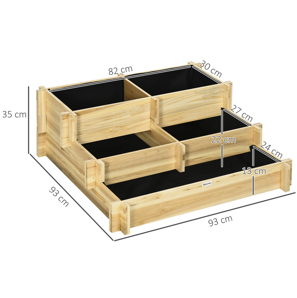 BLUMENKASTEN aus Holz 93x93x35 cm in Natur mit 5 Pflanzfächern - Naturfarben, Holz (93/35/93cm) - Modfu