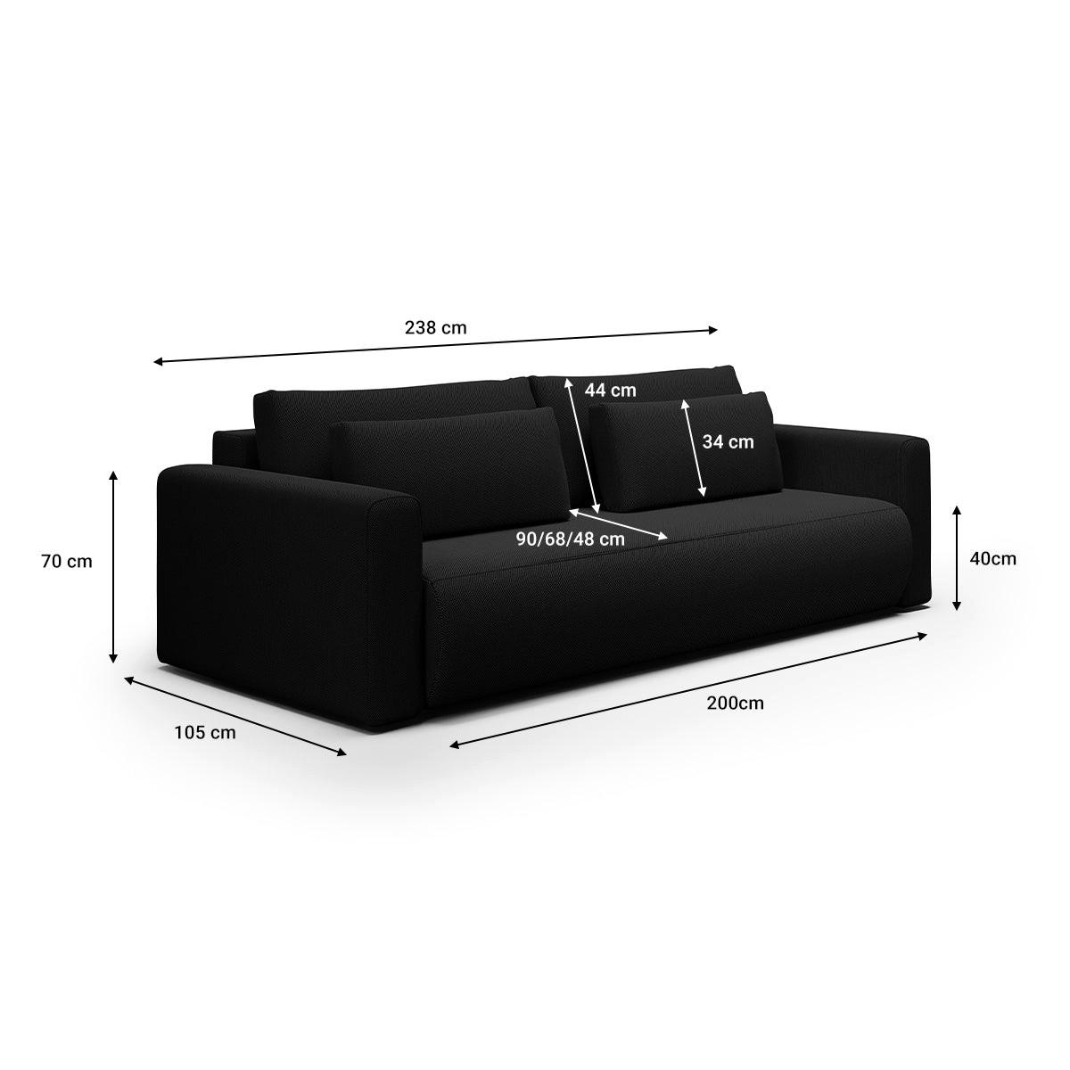 SOFA Evy 3 Sitzplätze Schwarz - Schwarz, Holz (238/82/105cm) - Petits-meubles