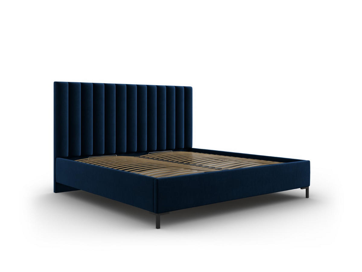 BETT mit Bettkasten und Kopfteil Allison aus Samt königsblau 160x200cm - Dunkelblau, Textil (160/200cm) - Micadoni