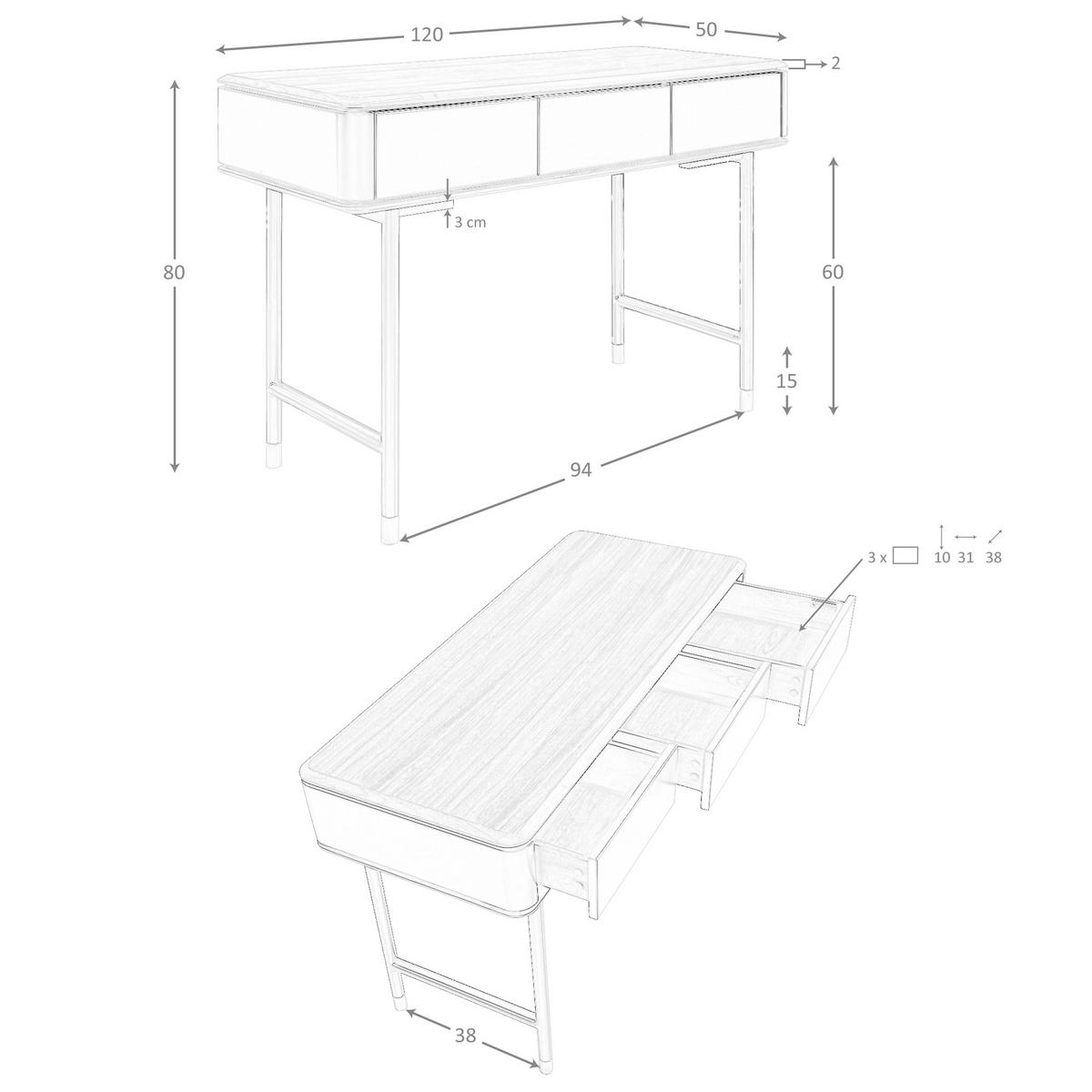KONSOLENTISCH Rechteckig Dunkelgrau Walnuss Gold 120/50/80 - Dunkelgrau, Holzwerkstoff (50/120/80cm) - ANGEL CERDA