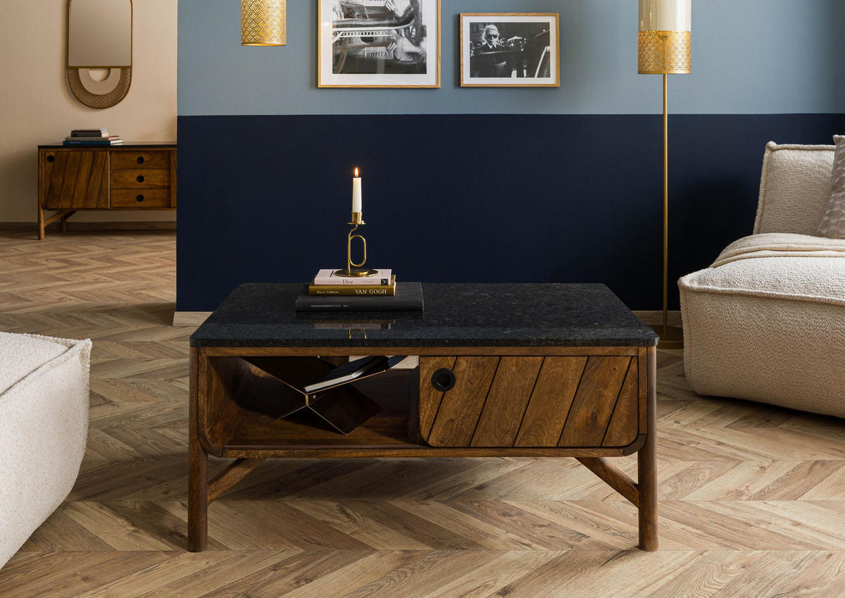 COUCHTISCH Mango 100x60x45 braun geölt / dunkler Granit LOS ANGELES #105 - Braun, Holz (100/60/45cm) - Massivmoebel24