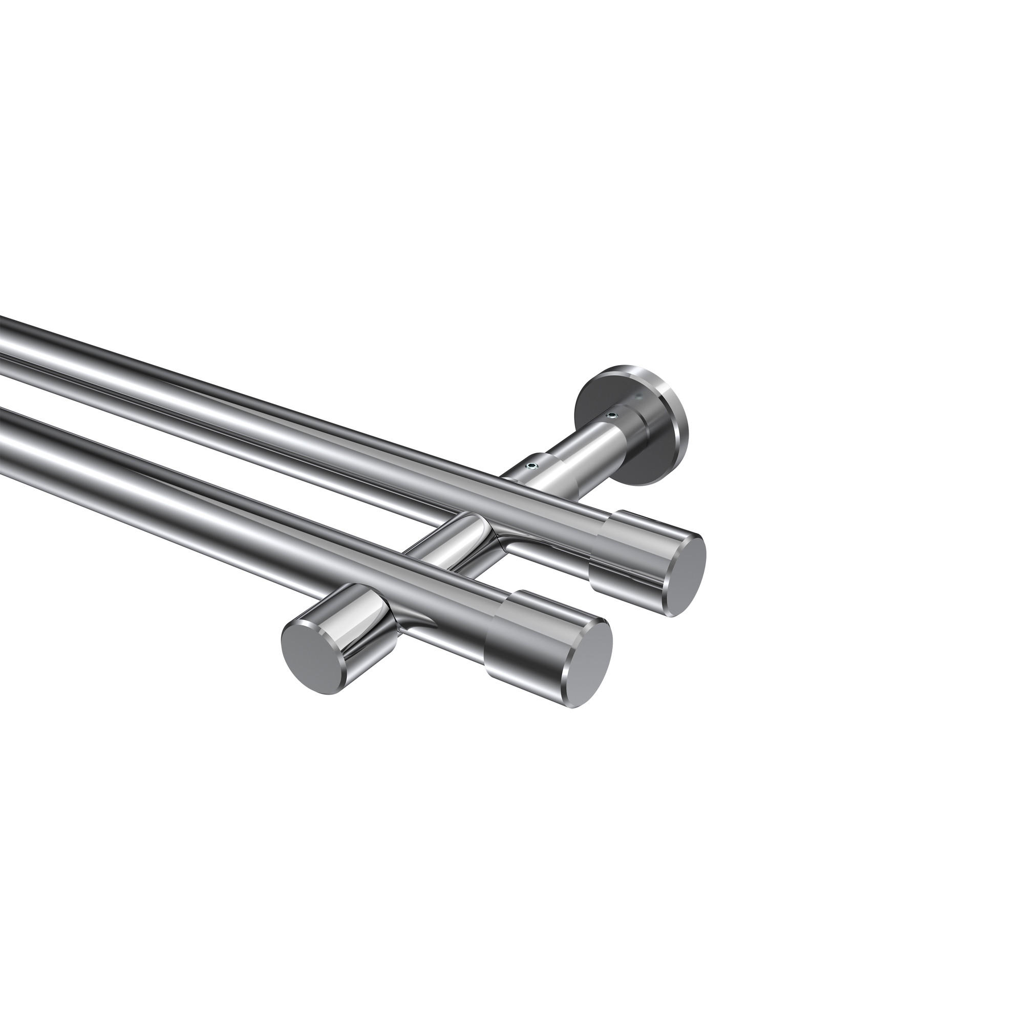 GARDINENSTANGEN-SET Prestige Santo 280 cm (geteilt in 2 x 140 cm), 2-läufig (ohne Ringe), 20 mm Ø Chrom - Chromfarben, Metall (280cm) - INTERDECO