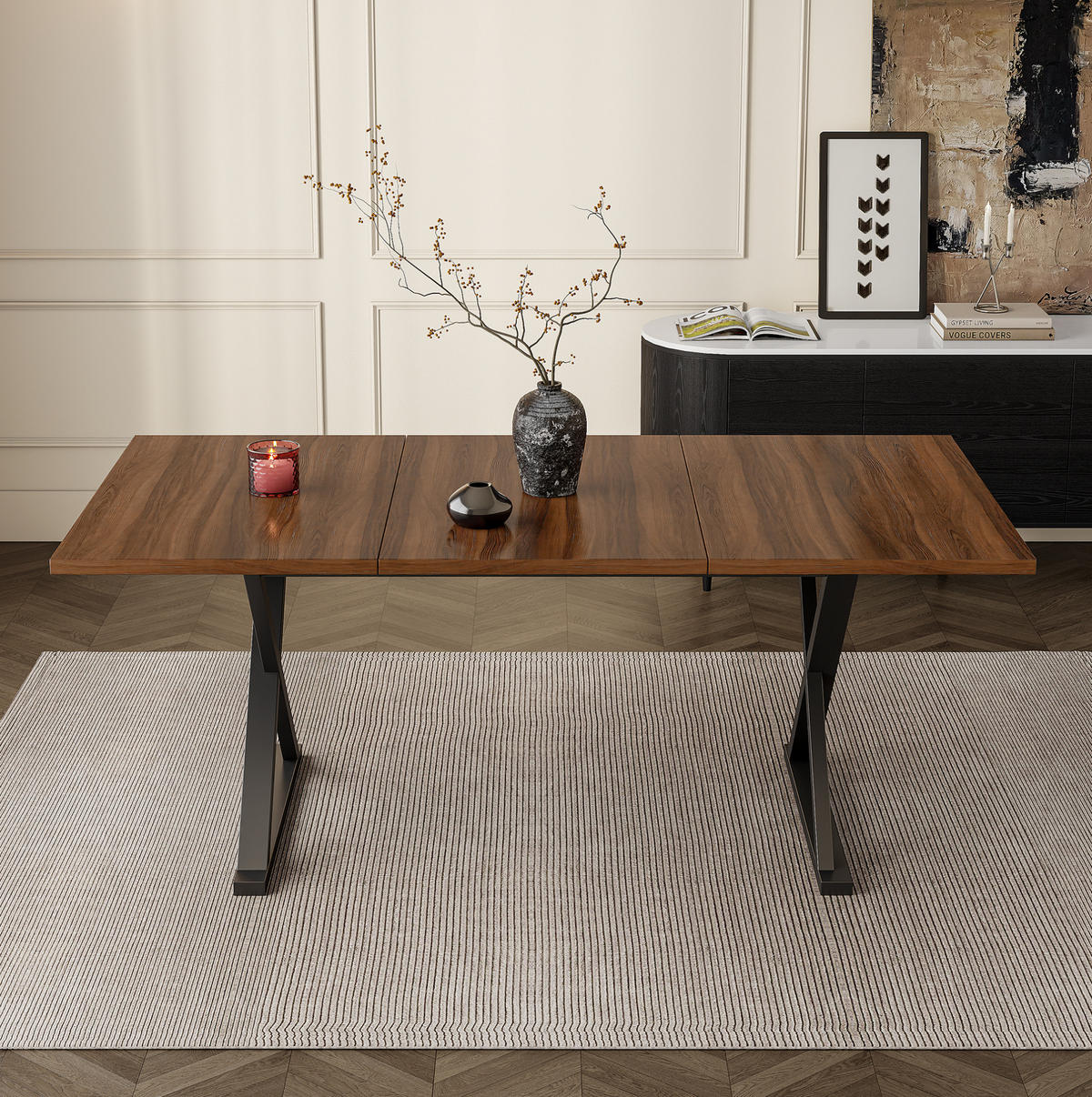 JEDÁLENSKÝ stôl 180/90/75 cm MDF v dekore orecha, čierny, pre 6–8 osôb - farba vlašského orecha, kompozitné drevo (180/90/75cm) - BEAOK