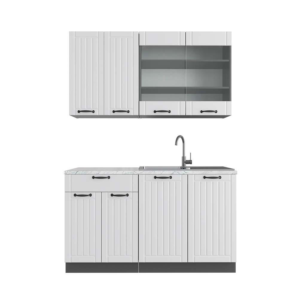 SINGLEKÜCHE Fame-Line Weiß Landhaus/Anthrazit 140 cm, AP Marmor - Anthrazit/Weiß, Holzwerkstoff (140/81.6/60cm) - Vicco