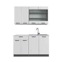 SINGLEKÜCHE Fame-Line Weiß Landhaus/Anthrazit 140 cm, AP Marmor - Anthrazit/Creme, Holzwerkstoff (140/81.6/60cm) - Vicco