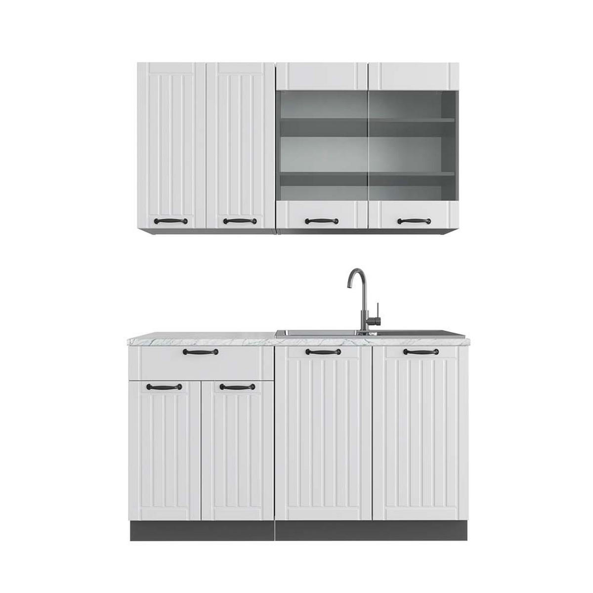 SINGLEKÜCHE Fame-Line Weiß Landhaus/Anthrazit 140 cm, AP Marmor - Anthrazit/Creme, Holzwerkstoff (140/81.6/60cm) - Vicco