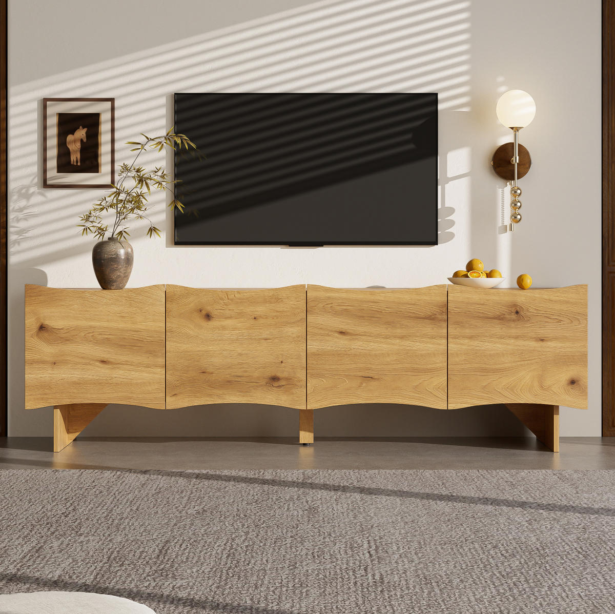 TV-ELEMENT mit 4 Türen 155 x 36 x 47 cm Holzoptik Natural - Braun, Holzwerkstoff (36/47/155cm) - Beauniv