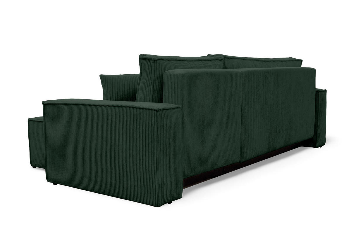 ECKSOFA Hugo L in L-Form mit Schlaffunktion und Bettkasten, Farbe: Grün, Cordstoff, Ottomane Unsiversal - Grün, Textil (244/145cm) - VENASI MÖBEL