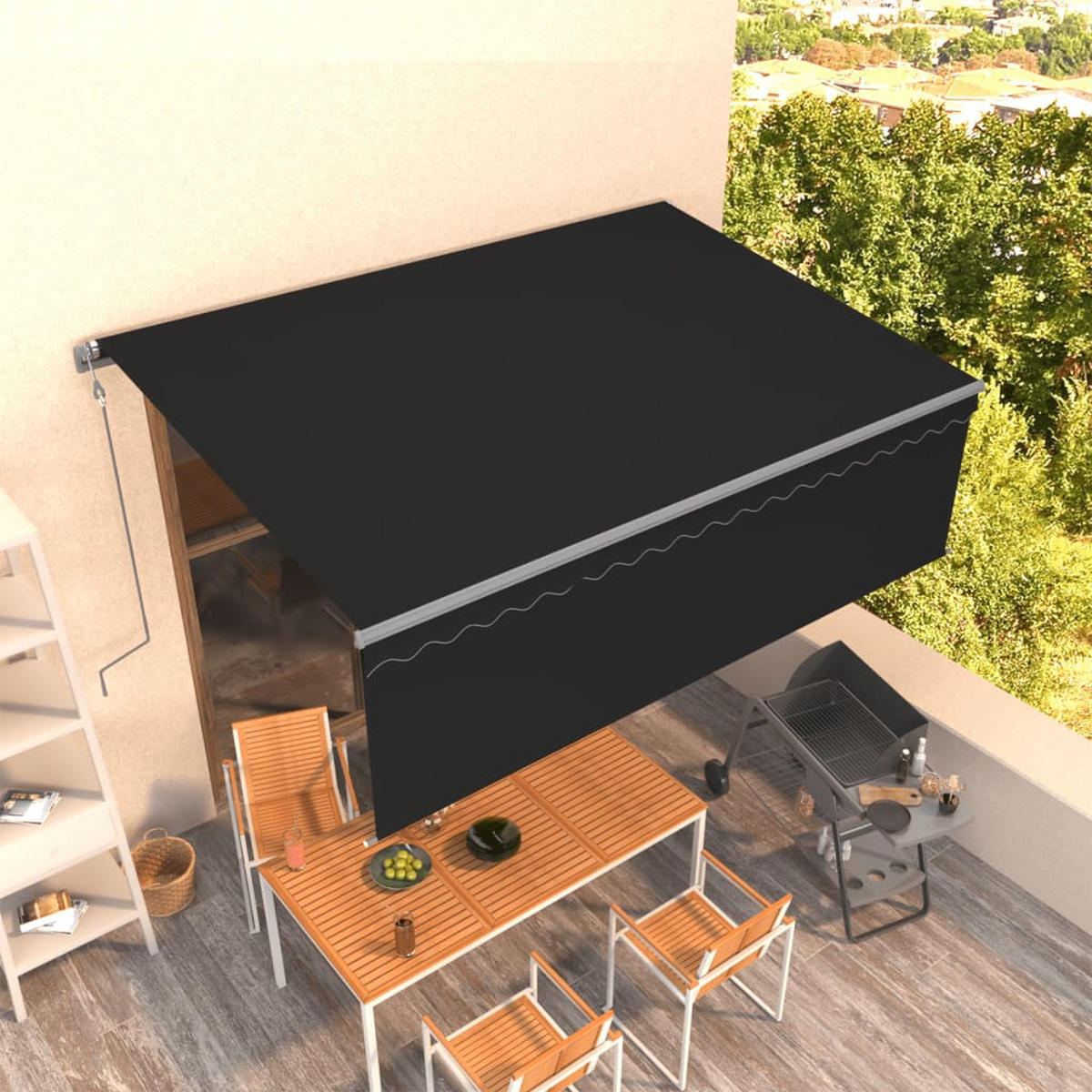 MARKISE Automatisch Einziehbar Mit Volant 4/3 M Anthrazit - Anthrazit, Metall (400/300cm) - vidaXL