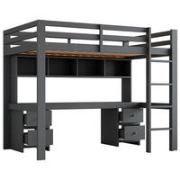 HOCHBETT aus Kiefernholz/MDF 90x200 cm in Grau mit Schreibtisch & Stauraum - Grau, Holz (90/200cm) - Modfu