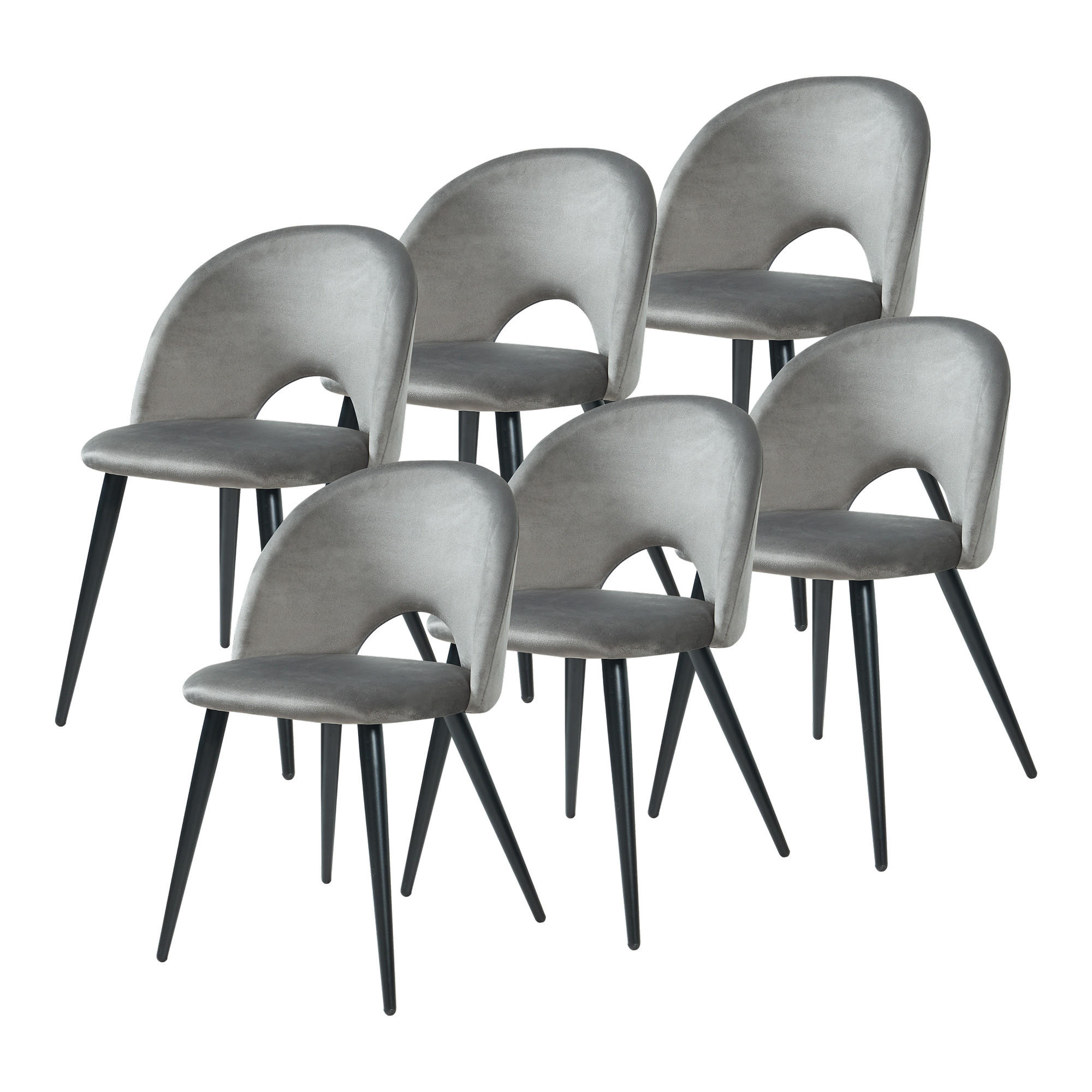 SADA JÍDELNÍCH ŽIDLÍ 6 KS. Karijoki - šedá/černá, kov/textil (50/77/55cm) - [en.casa]