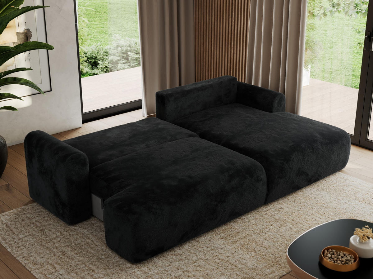 ECKSCHLAFSOFA TONO L Schwarz Plüsch - rechts - Schwarz, Kunststoff/Textil (150/260cm) - MKS