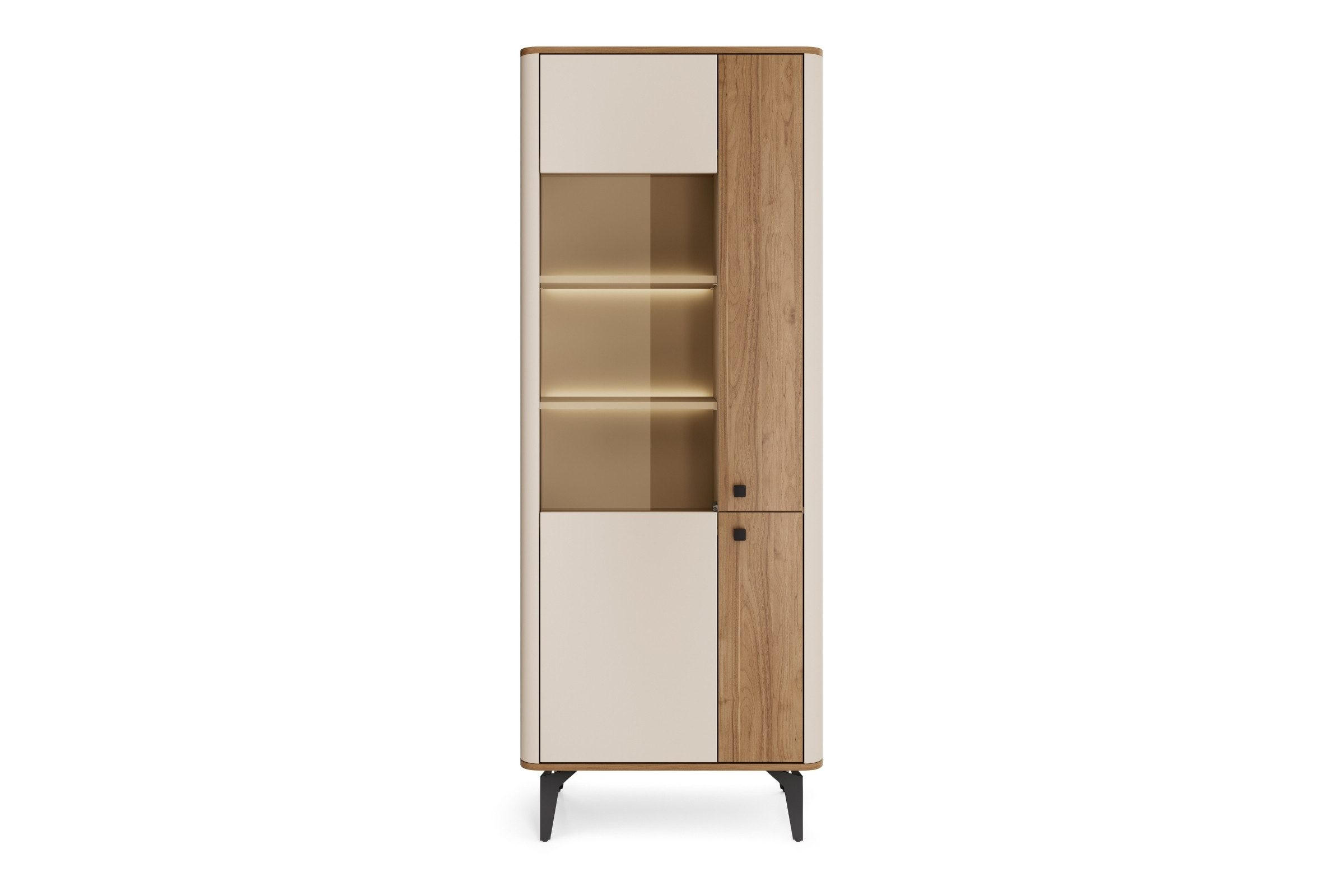 VITRINE AURO 02 73/190/40 cm in Kaschmir / Royal Nussbaum mit LED - Kaschmir/Nussbaumfarben, Holzwerkstoff (73/190/40cm) - Deine Möbel 24