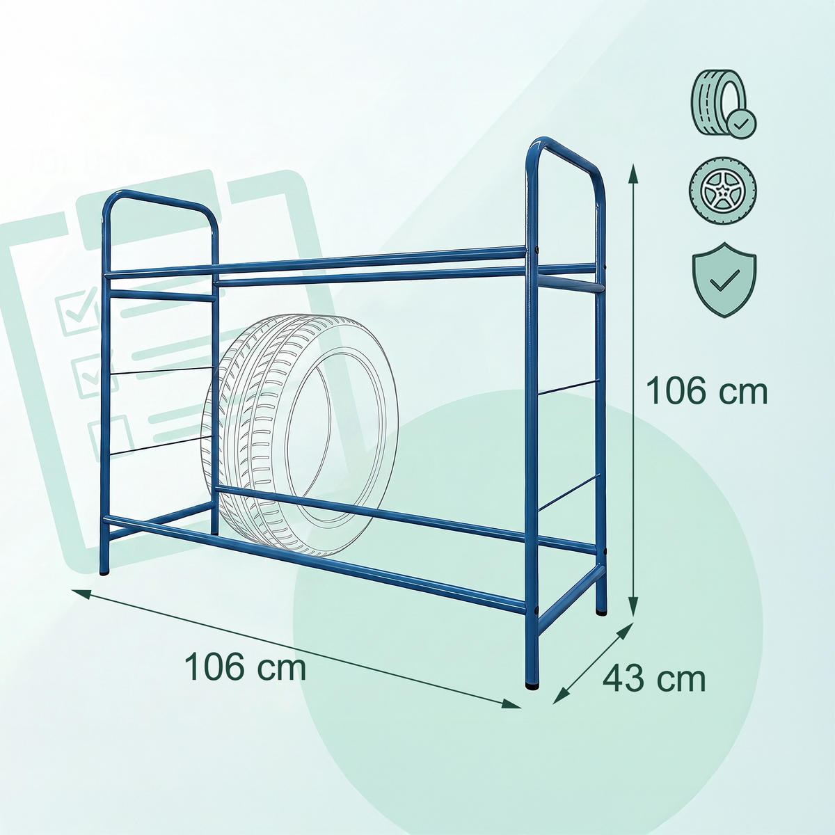 REGÁL na pneu - modrá, kov (106/106/46cm) - Relaxdays