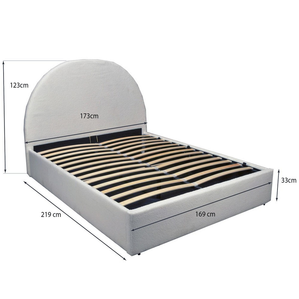 BETTKASTEN MIT LATTENROST SHERPA / BETT 160x200 - Weiß Bouclé Stoff - Weiß, Holzwerkstoff (160/200cm) - Weber Industries