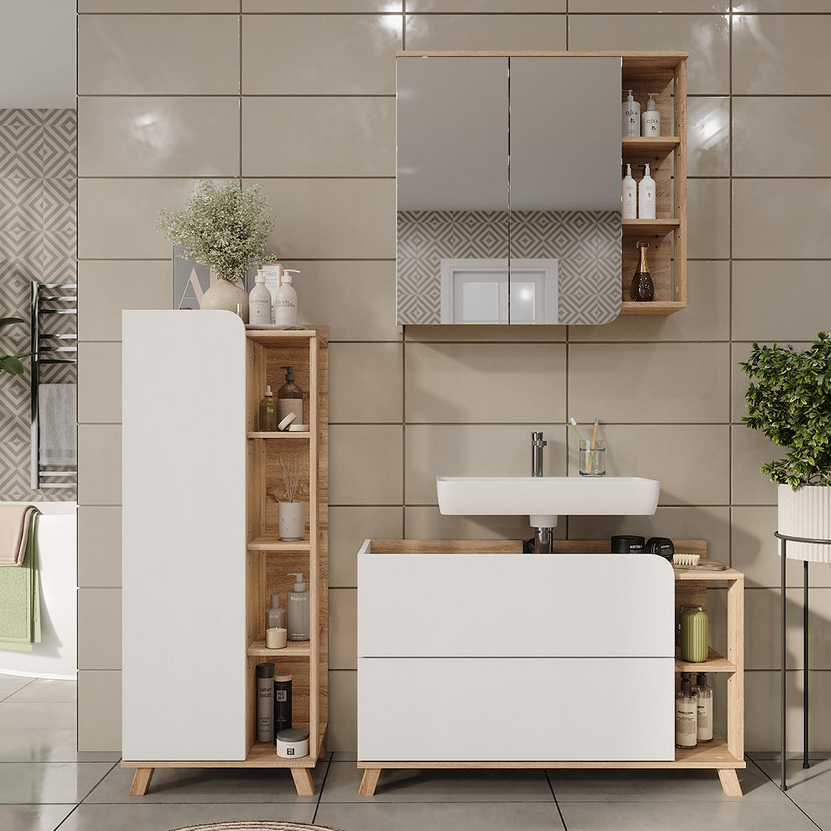 KOUPELNOVÝ NÁBYTEK Karen Sonoma/bílá - bílá/Sonoma dub, kompozitní dřevo (100/65/35cm) - Vicco