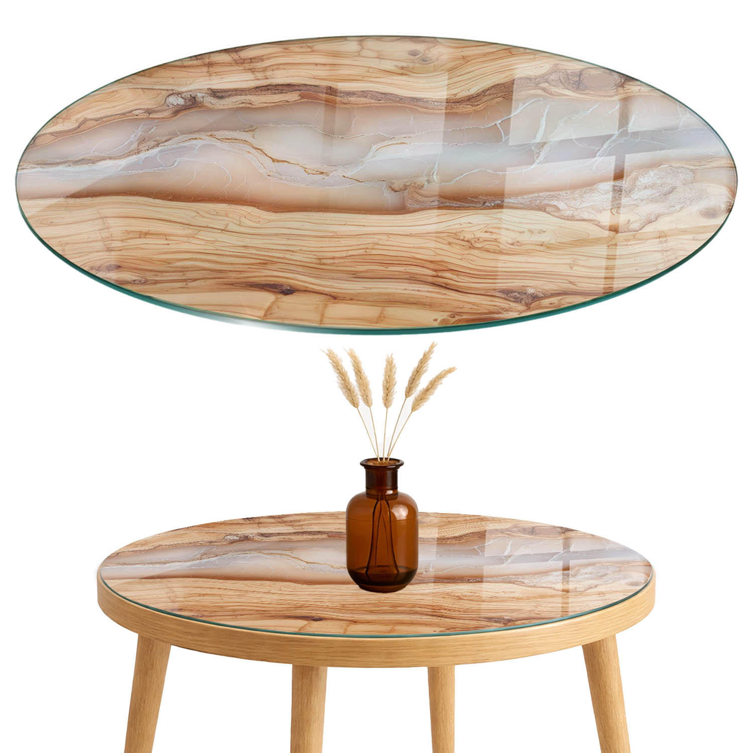 TISCHPLATTE fi100 cm Naturholz mit Harz - Hellbraun, Glas (0.4/100/100cm) - TULUP