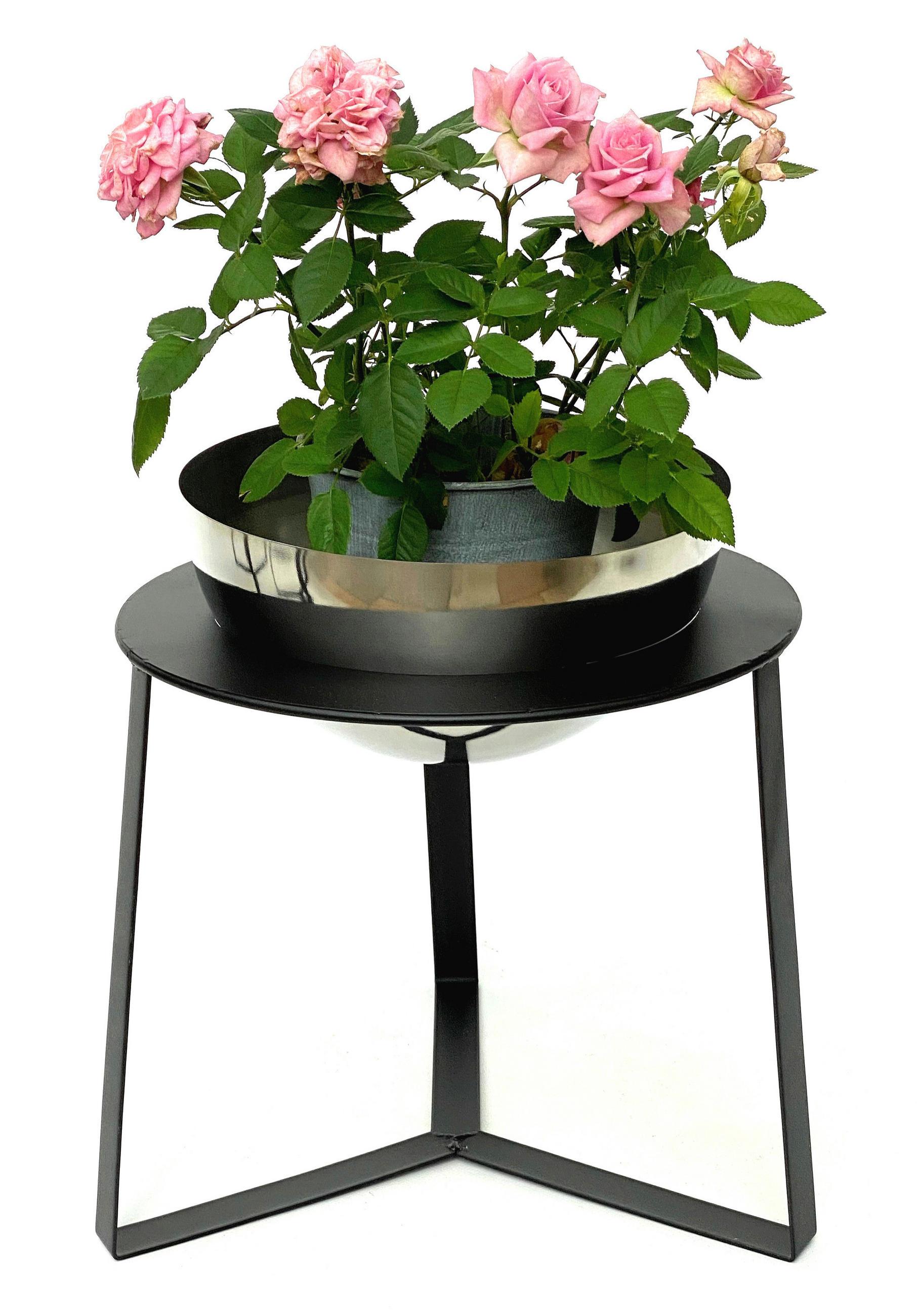 BLUMENHOCKER mit Topf Metall Schwarz/Silber 33,5/36,5/33,5 cm - Schwarz, Metall (33.5/33.5/36.5cm) - DanDiBo