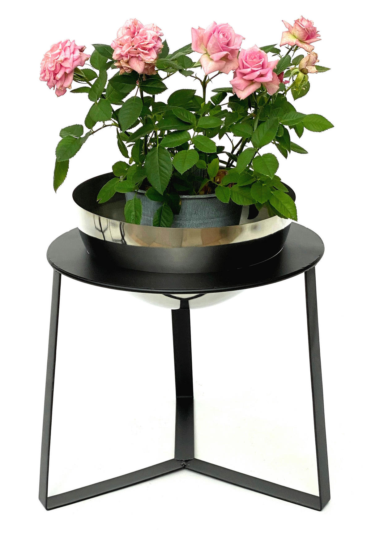 BLUMENHOCKER mit Topf Metall Schwarz/Silber 33,5/36,5/33,5 cm - Schwarz, Metall (33.5/33.5/36.5cm) - DanDiBo