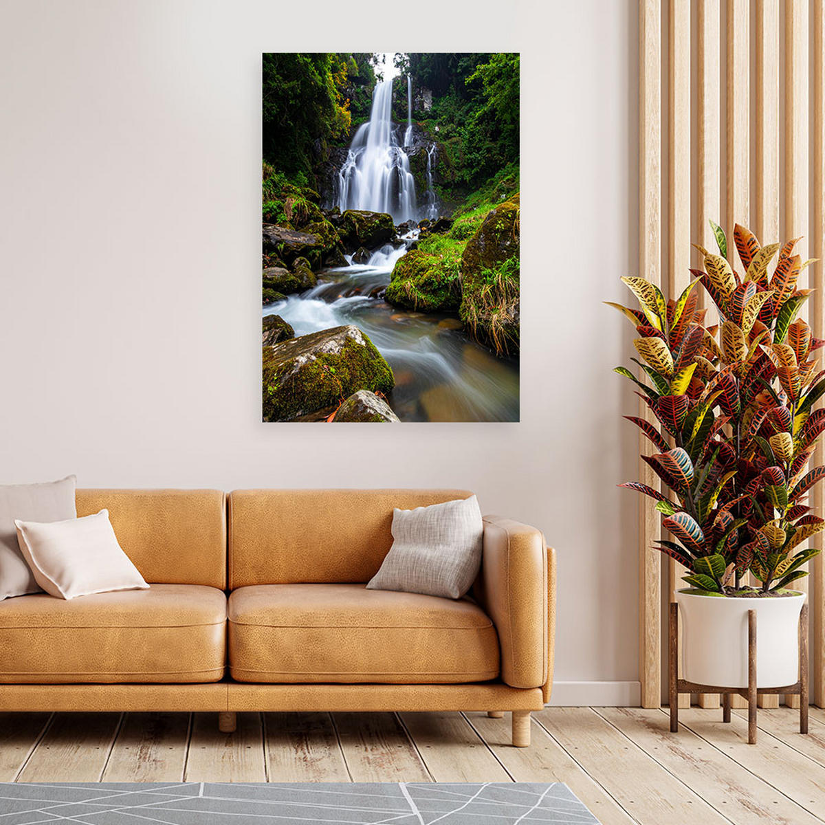 LEINWANDBILD Landschaft Wasserfall Berge Natur 70x100cm - Grün, Textil (70/100cm) - Feeby