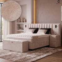 BOXSPRINGBETT MIT BETTKASTEN PALERMO 160/200 cm, Beige, Bettkasten, Matratze, Topper integriert, H3 mittel 7-Zonen Matratze - Creme/Schwarz, Holz/Kunststoff (160/200cm) - Consilio Concept
