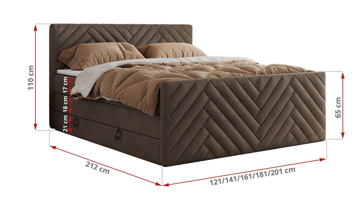 BOXSPRINGBETT PARIS KING DUO - 120/200 - Braun Velvet - H3 - Braun, Holz/Textil (120/200cm) - MKS