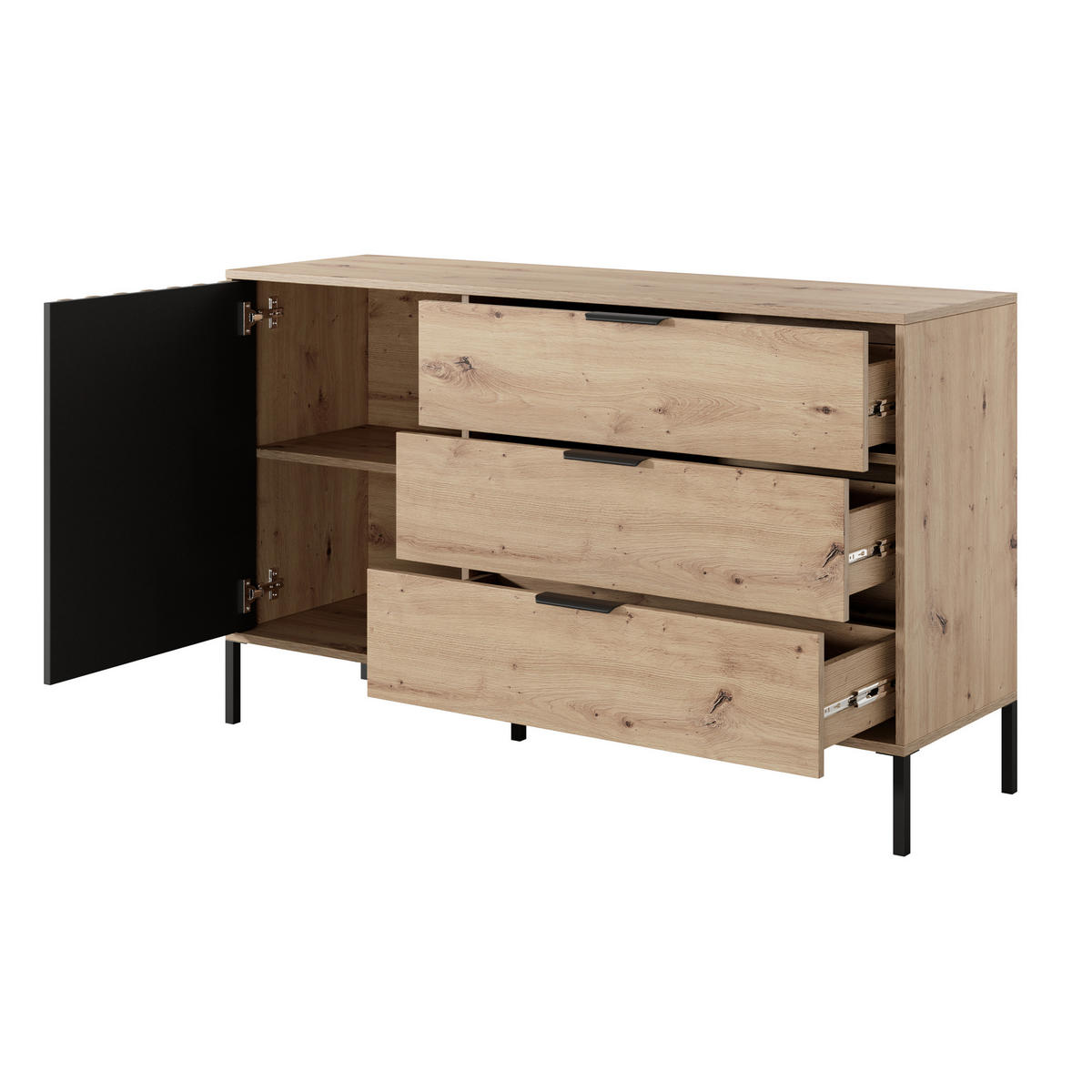 SIDEBOARD TALLINO 137/81/40 cm mit 3 Schubladen und 1 Türen Eiche Artisan - Eiche Artisan, Holzwerkstoff (137/81/40cm) - MASSENO