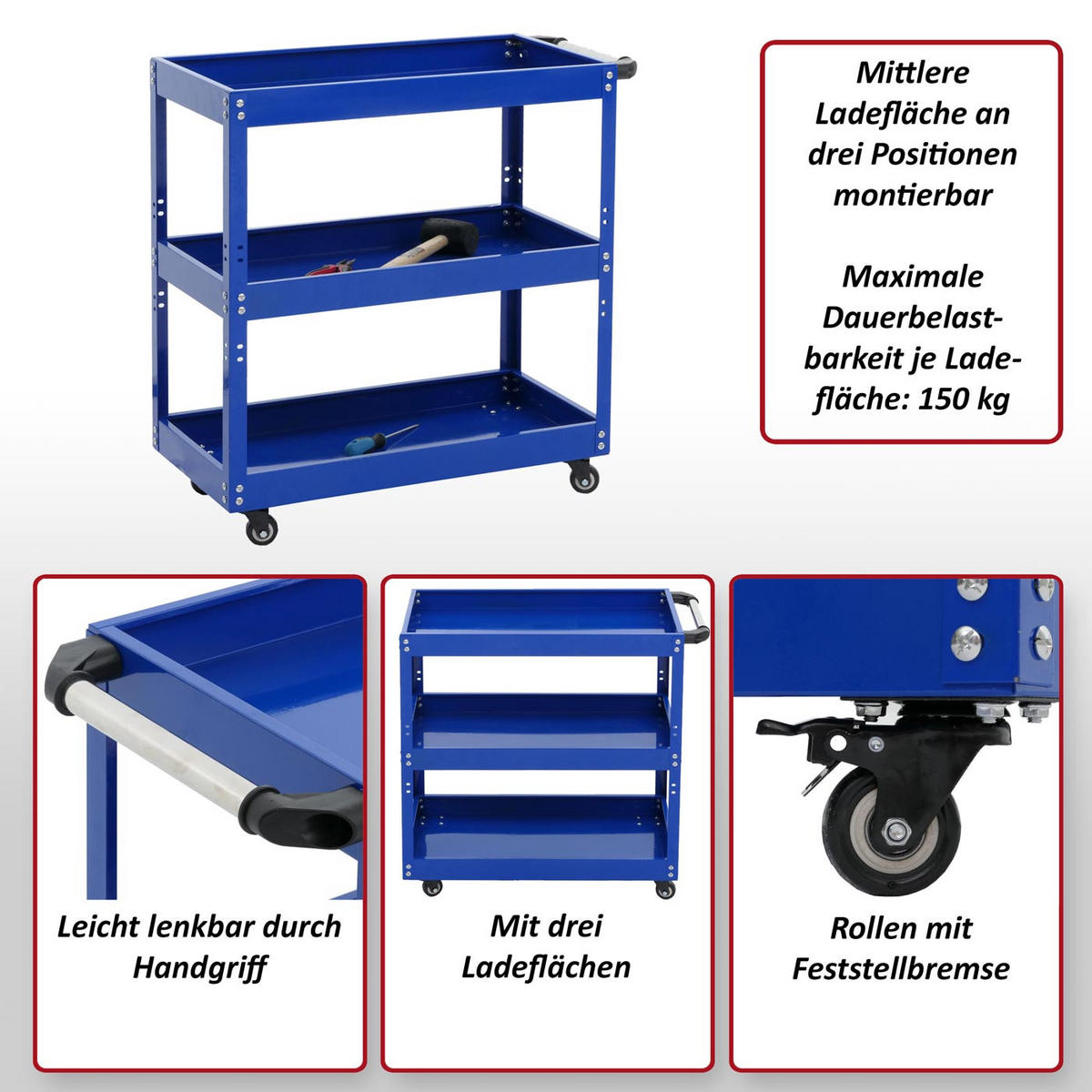 WERKZEUGWAGEN Blau - Blau, Metall (73/73/36cm) - MCW