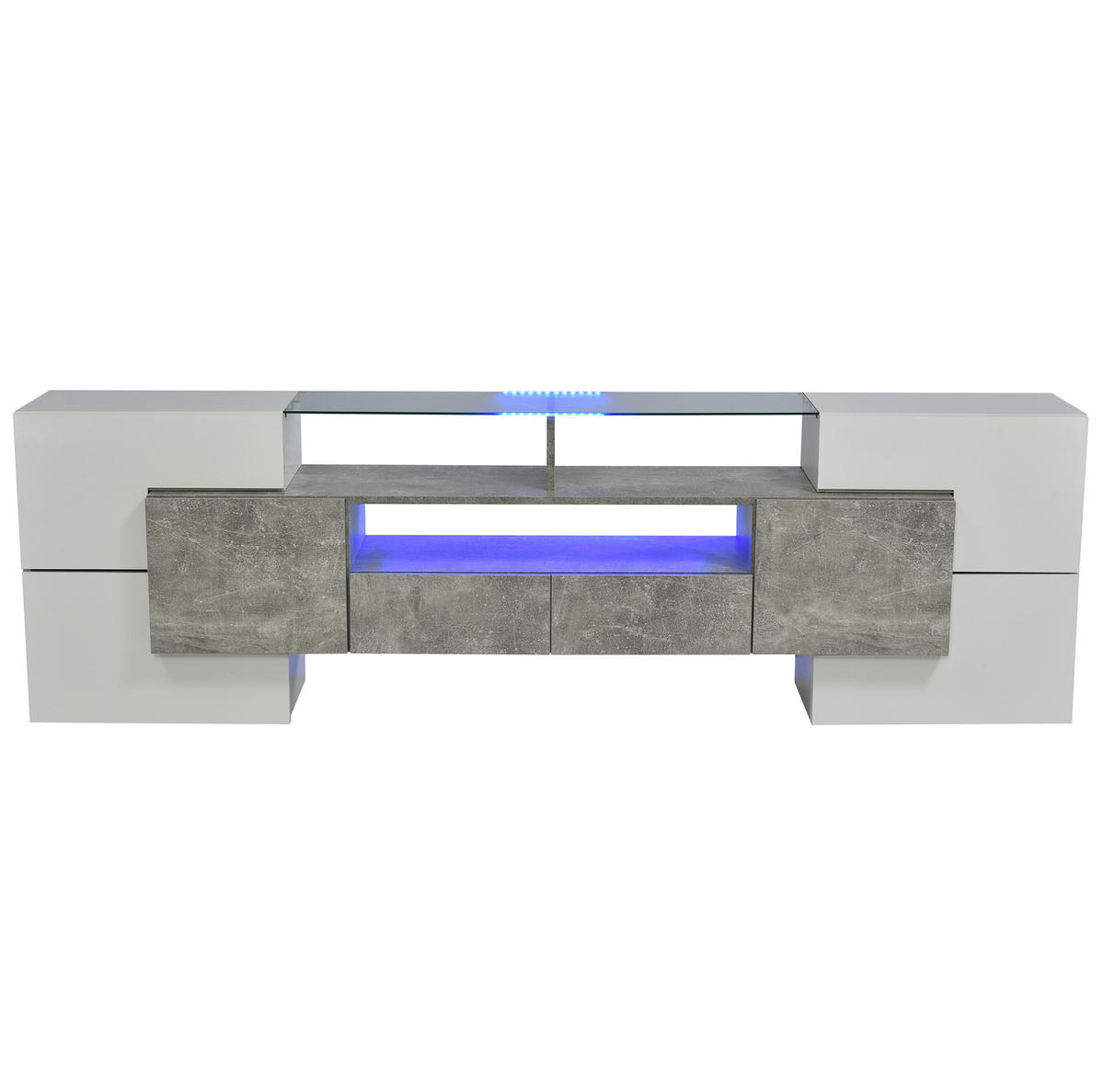 LOWBOARD 200/35/60 cm in Hochglanz-Weiß/Beton mit LED-Beleuchtung - Weiß, Holzwerkstoff (200/60/35cm) - Flora Grace