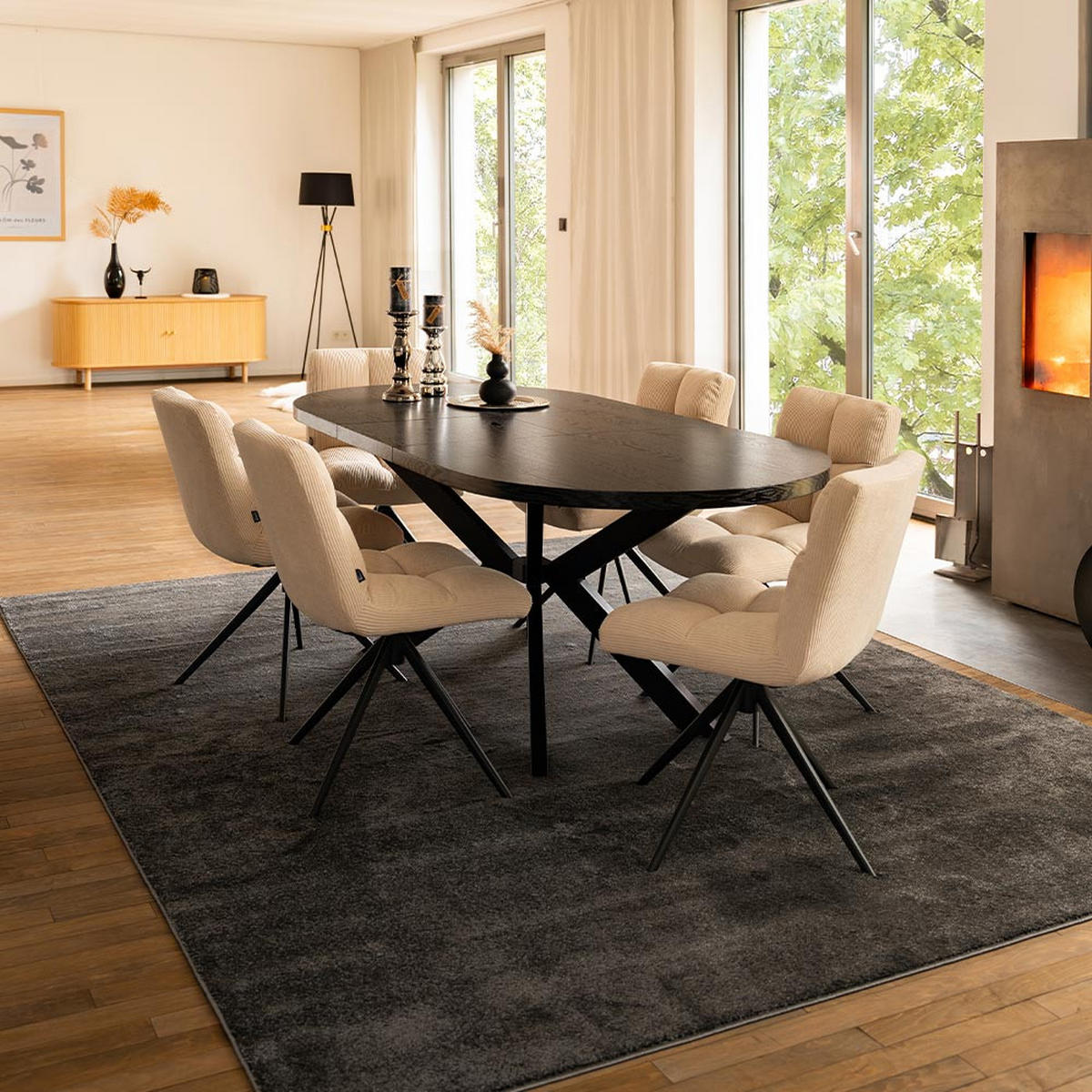 ESSTISCH OVAL AVENTI - Dark Oak, 200 x 100 cm - Schwarz, Holz (160/100/4cm) - Home Deluxe
