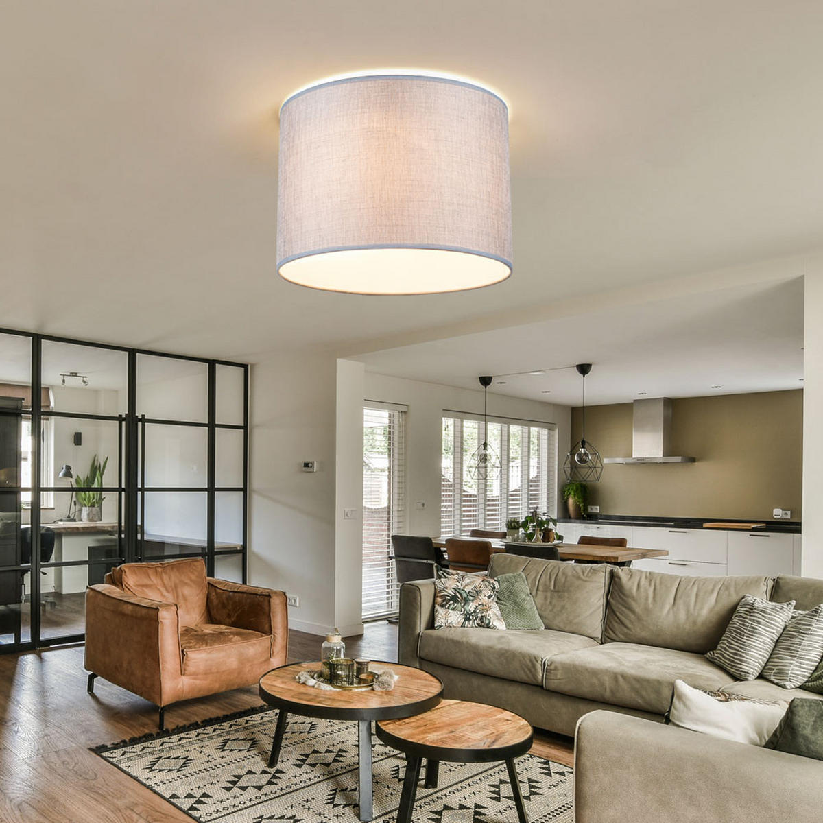 DECKENLEUCHTE Metall Textil Grau Weiß - Grau, Metall (35/35/27cm)