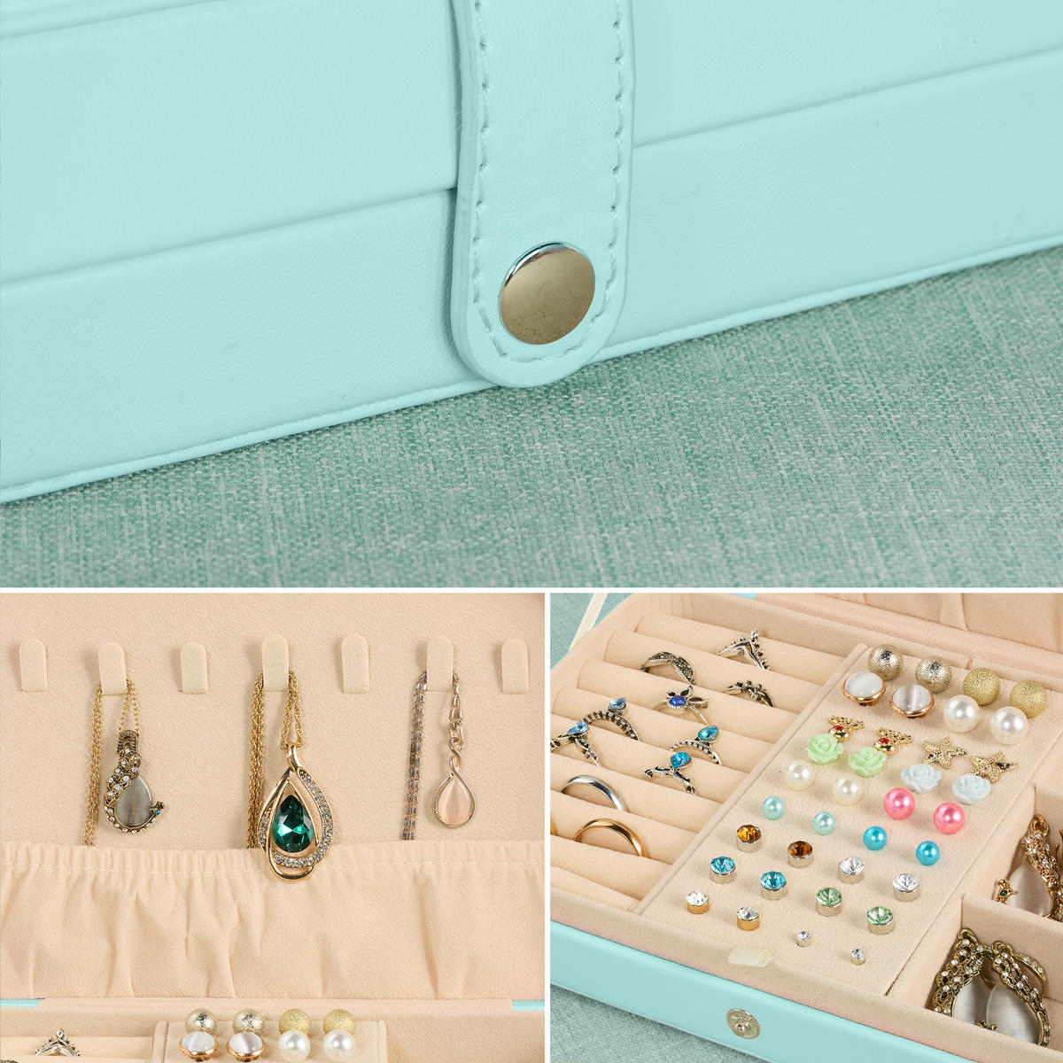 SCHMUCKKÄSTCHEN - Türkis, Holzwerkstoff/Kunststoff (21/4.5/14.5cm) - Relaxdays