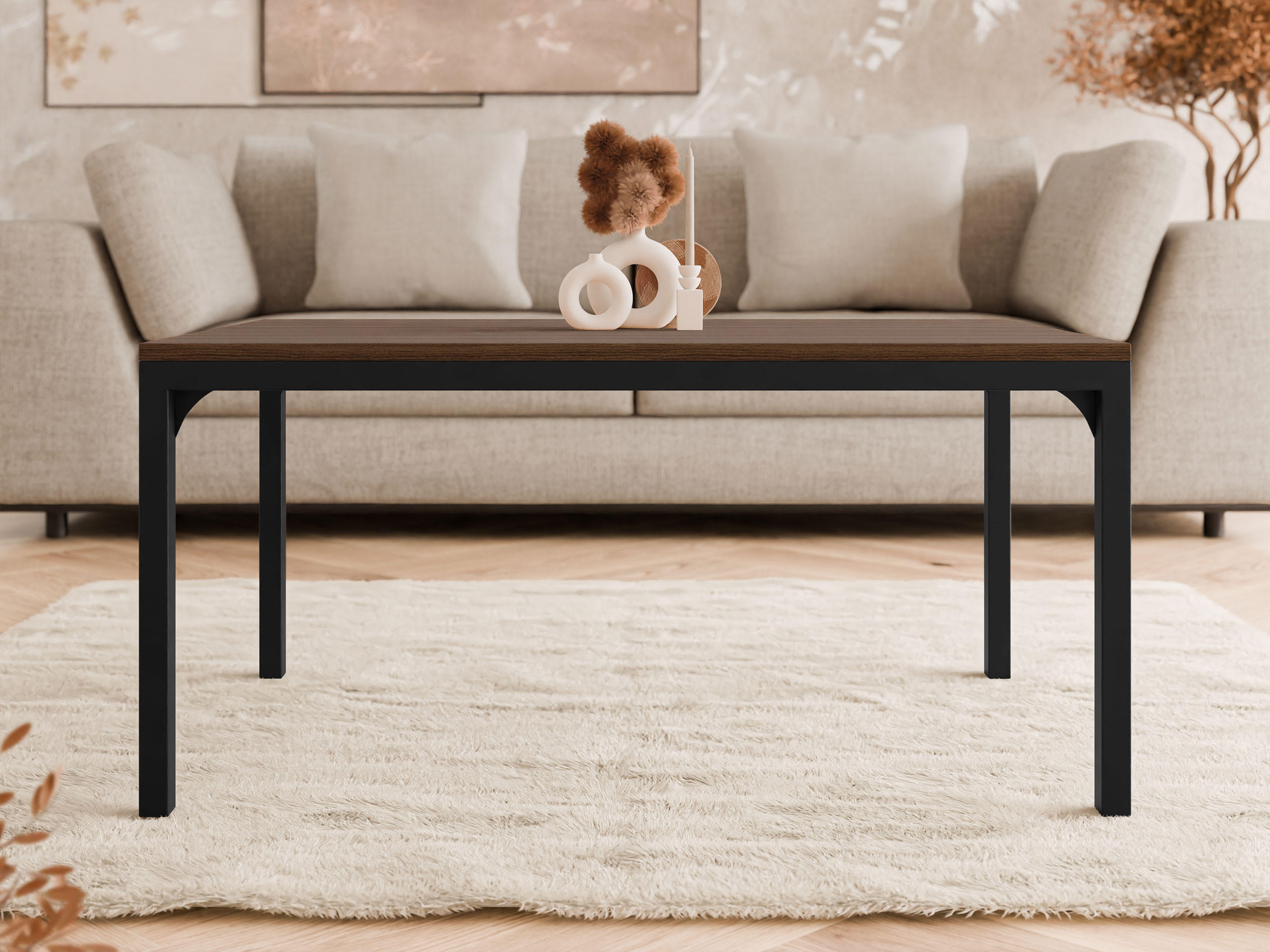 COUCHTISCH Mocca 1 - Nussbaumfarben/Schwarz, Holzwerkstoff/Metall (60/100/50cm) - MIRJAN24