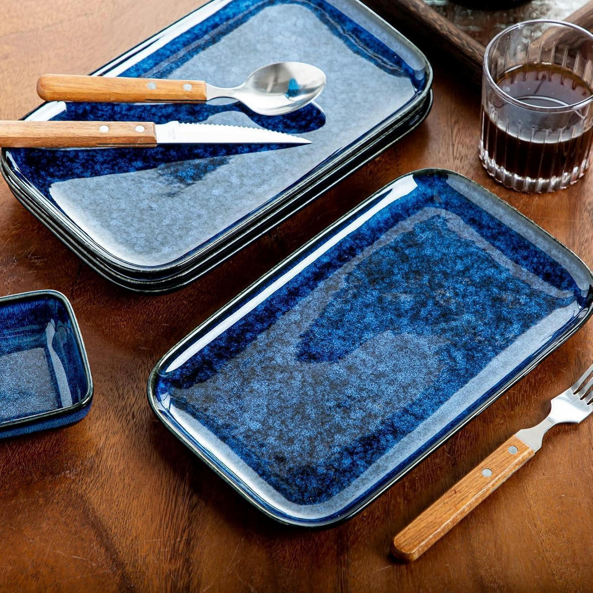 SERVIERPLATTEN 4-teiliges Set Blau-Grün 28 cm - Blau, Keramik (17/2/28cm)