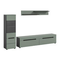 WOHNWAND Nova 3 tlg. (B/H/T: ca. 221/141/33 cm) in Basalt grau/Smoke Green - Grau, Holzwerkstoff (221/141/33cm)