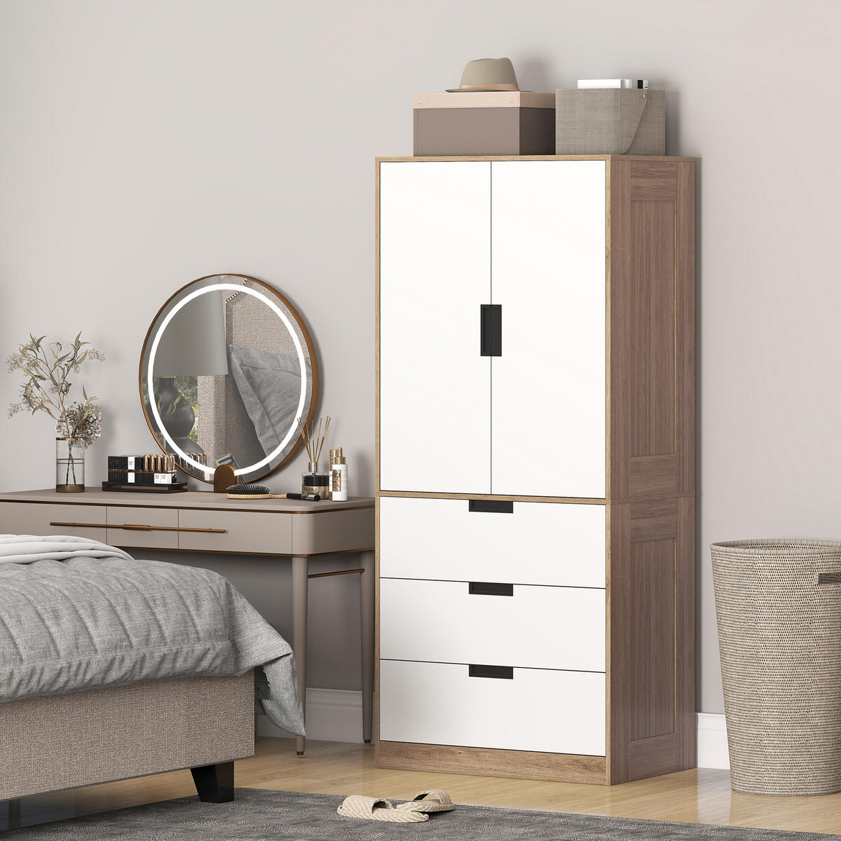 KLEIDERSCHRANK DE-17182 3 Schubladen & Kleiderstange Braun - Braun, Holzwerkstoff (50/180/80cm) - ComfortXL