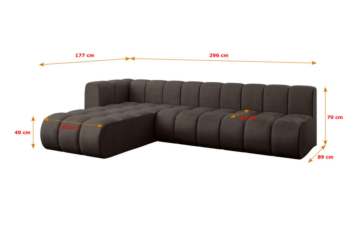 ECKSOFA modulares Sofa Darnel-L2 - 296x177x70 cm Braun - Braun, Holzwerkstoff/Textil (296/177cm) - ALTDECOR
