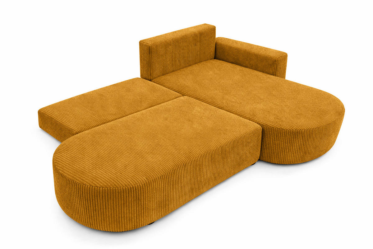 ECKSOFA Mit Schlaffunktion Und Bettkasten, Cordstoff Poso, Senffarbe, Rechts, ROUND ONE OPEN XL - Gelb, Holz (262/175cm) - Kaiser Möbel