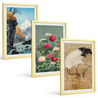 BILDER SET 3er Set - 40x60 cm Goldrahmen - Berglandschaft, Fluss, Blumen, Kraniche - Goldfarben, Kunststoff (40/60cm) - TULUP