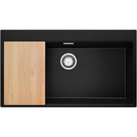 SPÜLBECKEN Oslo, 2-er set Schwarz 88/50 cm 1 Becken + Ablauf-Set + Schneidebrett ab 90er Unterschrank - Chromfarben/Beige, Kunststoff (88/20/50cm) - Primagran