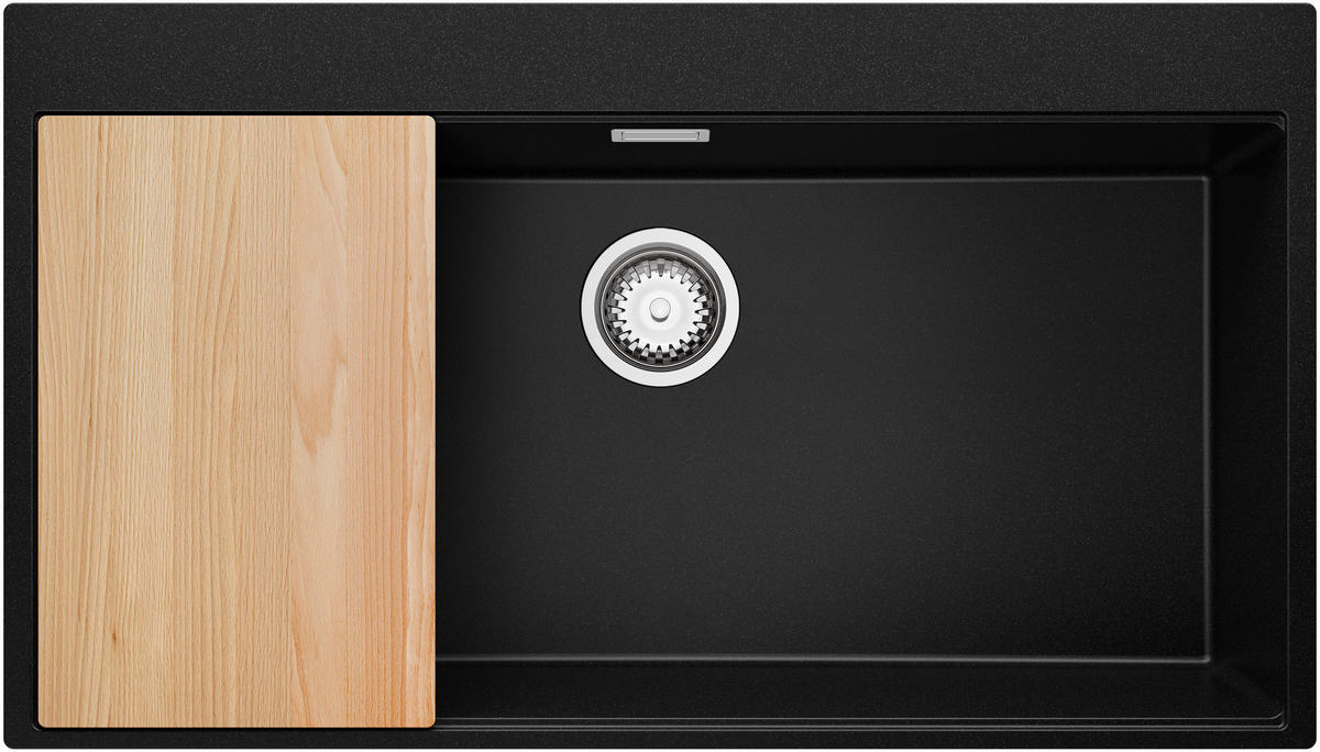 SPÜLBECKEN Oslo, 2-er set Schwarz 88/50 cm 1 Becken + Ablauf-Set + Schneidebrett ab 90er Unterschrank - Chromfarben/Beige, Kunststoff (88/20/50cm) - Primagran