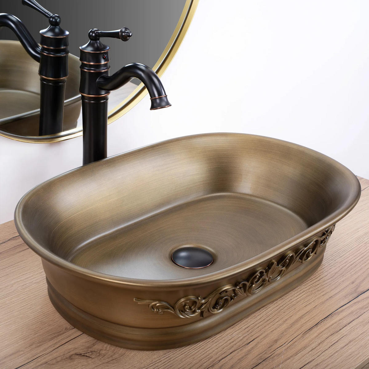 AUFSATZWASCHBECKEN WILMA RUSTIC 55/38/13 cm - Kupferfarben, Keramik (55/13/38cm) - REA