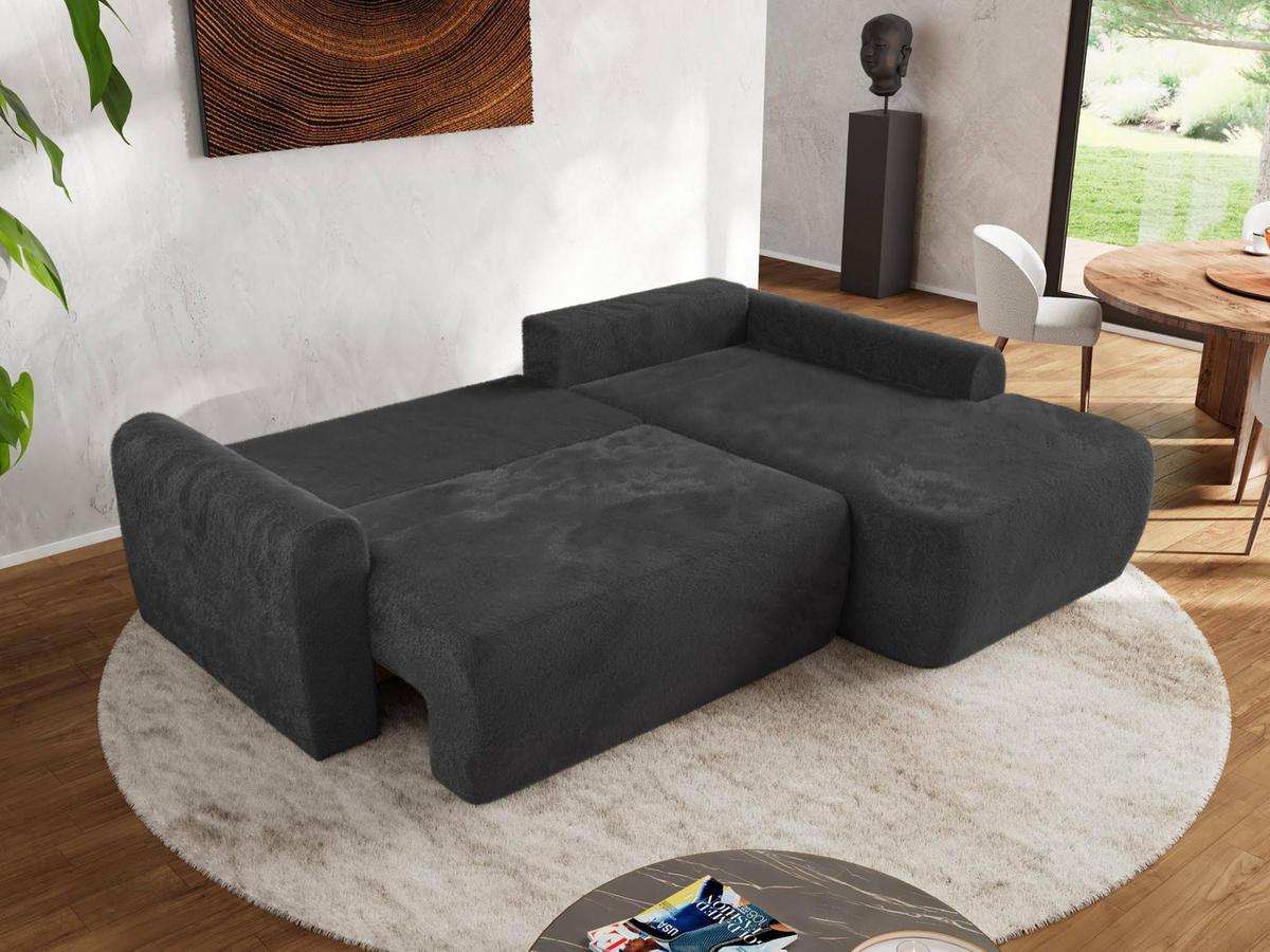 ECKSCHLAFSOFA CUBO L Dunkelgrau Plüsch - rechts - Dunkelgrau/Schwarz, Kunststoff/Textil (187/273cm) - MKS
